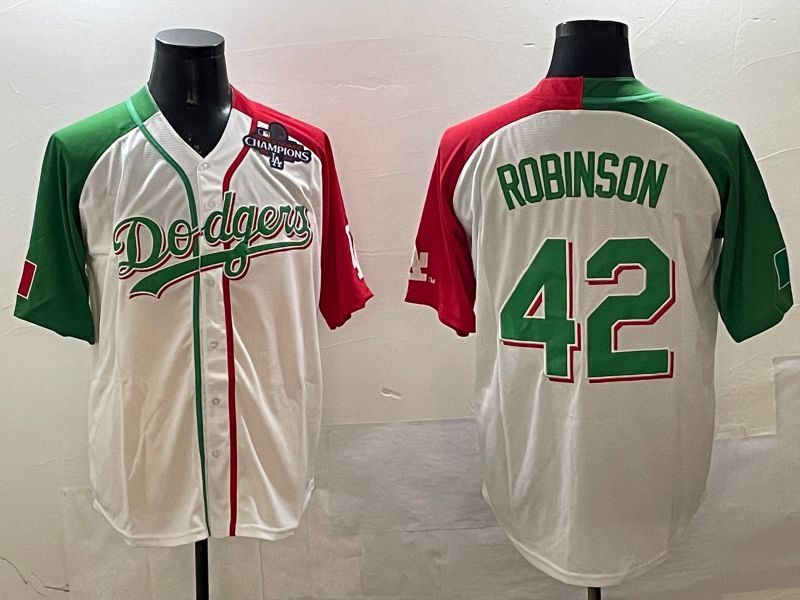 Men Los Angeles Dodgers #42 Robinson White Green Game 2025 Nike MLB Jersey style 3